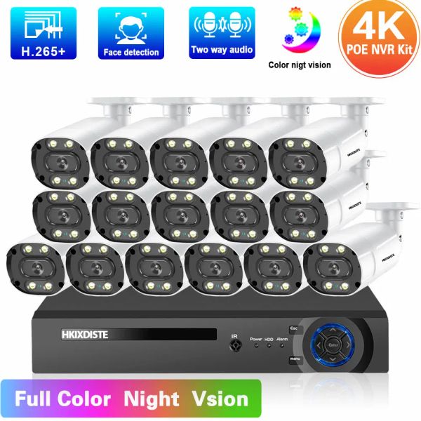 Detecção de face do sistema 4K Poe CCTV Sistema de segurança do sistema de segurança 16CH kit NVR Full Color Night Vision IP Câmera Sistema de vigilância de vídeo