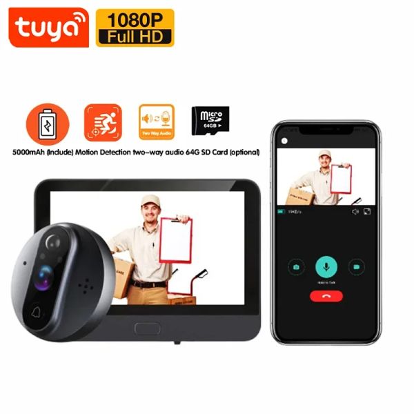 Türklingeln 4,3 Zoll WiFi Video Digital Magic Eye Wireless Tür -Phole -Kamera -Zuschauer HD 1080p Tuya Smart Intercom Türklingel für die Wohnung