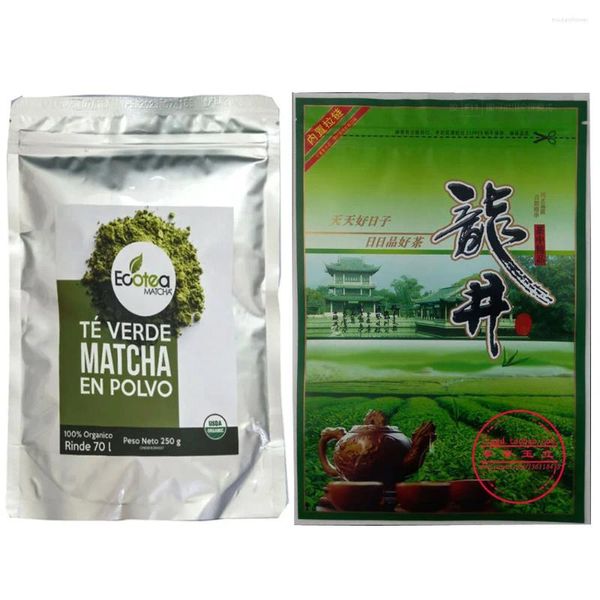 Flaschen 250g Chinesische Matcha -Tee -Grünen Set Vakuumplastiktüten Longjing Kompression kein Verpackungstasche