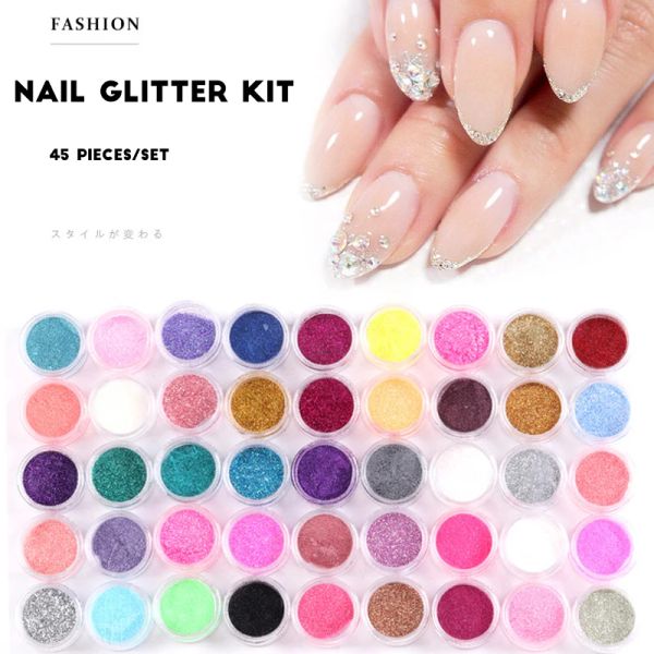 Glitzer Nagel Glitzer Kit für Maniküre 45Colors Nägel Produkte Zubehör und Werkzeuge Glitzer -Set Dekoration für Nägel Teile Professionelle