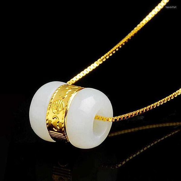 Collane a ciondolo 24k set oro set giada e trasferimento hetiano Pearl road passepartout con certificato di pacchetto di perline da 999Gold