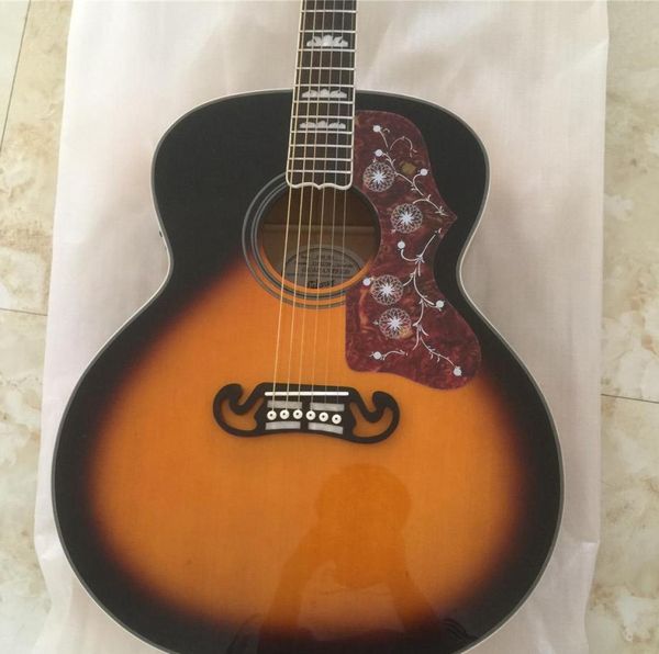 Custom Shop 43 Zoll Jumbo Tabak Sunburst J200 Elektrische Akustikgitarre Rotwein Turtle Pickguard Grover Tuner Kopie Fischmann PI9485846