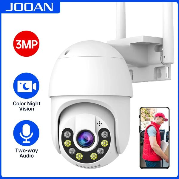 Telecamere Jooan 3MP wireless wifi fotocamera outdoor 4x digitale zoom ptz fotocamera ip ptz notte a colori a colori a colori impermeabile cctv telecamera CCTV