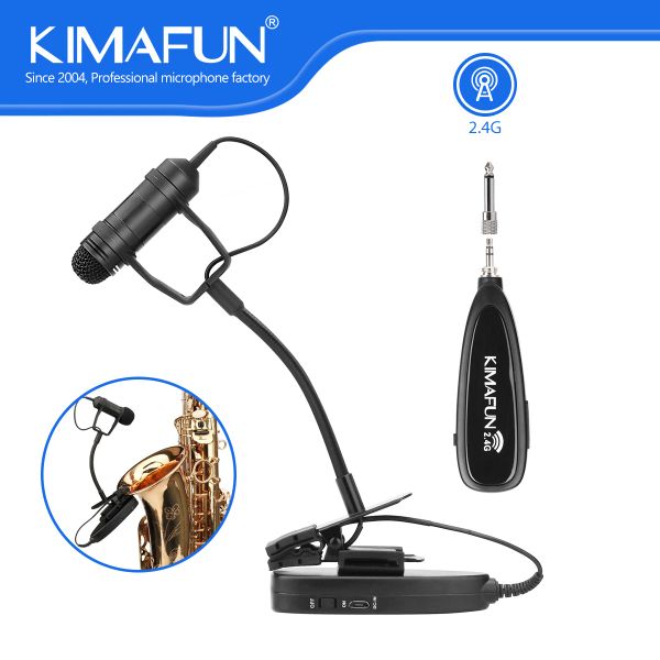 Microfones kimafun saxofona microfona sem fio fio saxofone sem fio Microfone recarregável Transmissor de 50100 pés para trompete