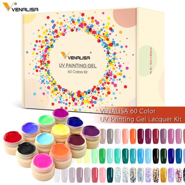 Gel 60pcs/Kit Venalisa Malerei Gel 5ml Topf Vollbedeckung Neuankömmlinge Schlamm Gel cremes Gel Feste Farbe Einweichen UV LED NAGE GEL KIT