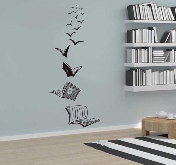 Açık kitap sinek kuşları duvar çıkartması kütüphanesi sınıf okuma kitap çalışması hayvan duvar çıkartma okulu yatak odası ev dekor 2107054056639