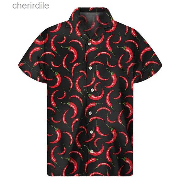 Herren lässige Hemden Herren farbenfrohe Chili gemustertes Hemd 3D bedrucktes Pfeffer Hawaiian Hemd Sommerknopf Kurzärmele Hemd Street Lapel Aloha Shirt YQ240408