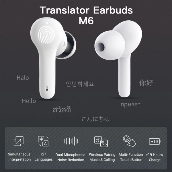 Tradutor Feardbuds de tradutor sem fio bt fones de ouvido com microfones de carregamento de caso de suporte em tempo real em 71 idiomas