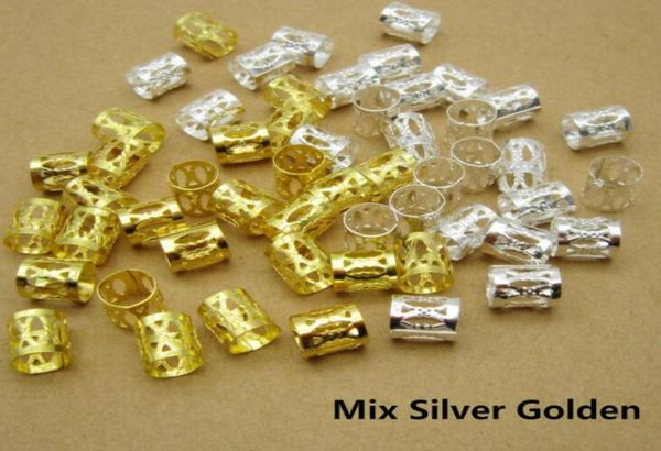 100pcslot Goldensilvermix Gümüş Altın Saç Dread Örgüler Dreadlock Boncuklar Ayarlanabilir Kel Örtü Klipsi Yaklaşık 75mm Delik4685763