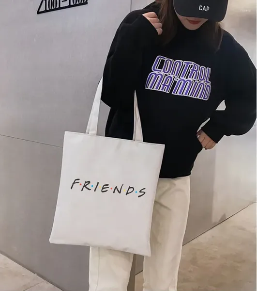 Bolsas de compras Central Perk Coffee Friends Reutilable Bag Woman Student Canvas Tote Impressão Eco Cartoon Shopper ombro