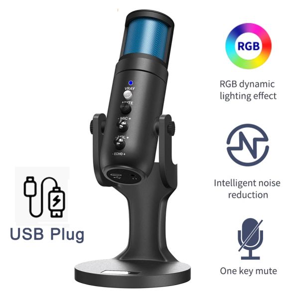 Mikrofone Berufskondensator Mikrofon Ampligame RGB Light USB -Mikrofon für PC Computer Recording Studio Streaming Singing Gaming Mic