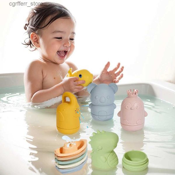 Bebek Banyo Oyuncakları 9 PCS Silikon Banyo Oyuncak Eğlence Eğitim Çevre Dostu Toksik Olmayan Su Masası Oyuncak Hayvanlar Küvet Oyuncaklar için 1-3 Yaş L48