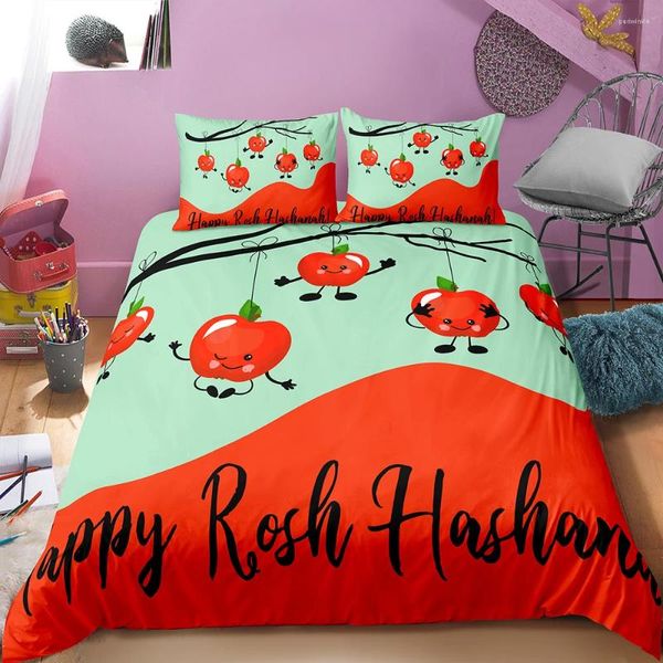 Set di biancheria da letto a casa fumetto tessile frutta felice set danzante set di microfibra copripitazione per bambini concorrente a doppio letto verde rosso