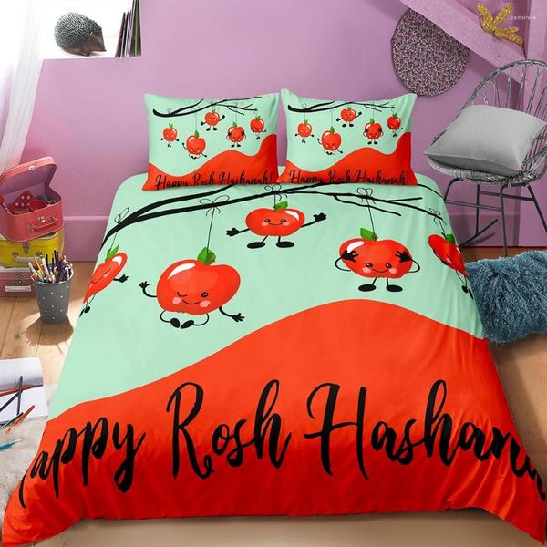 Bedding sets caseiro desenho animado frutas feliz do conjunto de dança de microfibra capa de edredão infantil de quadro de edredom solteira solteira verde vermelho duplo