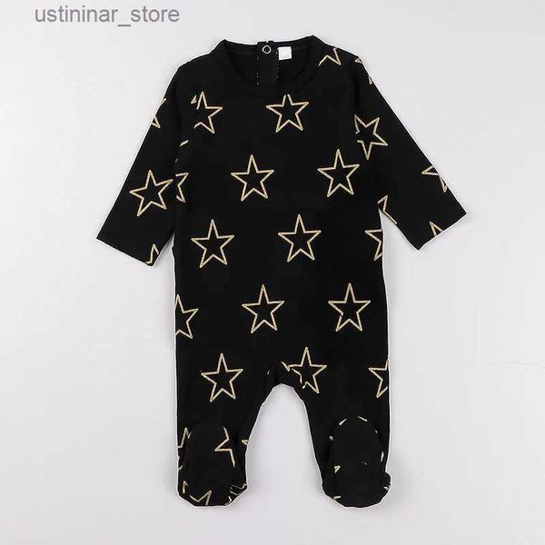 Rompers Baby Dompers Осенняя детская одежда с длинными рукавами детская одежда черная детская комбинезон Золотая серебряная звезда детская одежда детская пижама L47