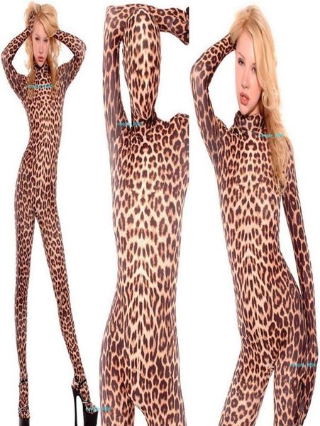 Sexy Leopard Print Bodysuit Yoga Kostüme zurück Reißverschluss Unisex Lycra spandex Catsuit Kostüm Volles Outfit Halloween Party Kostüm4865981