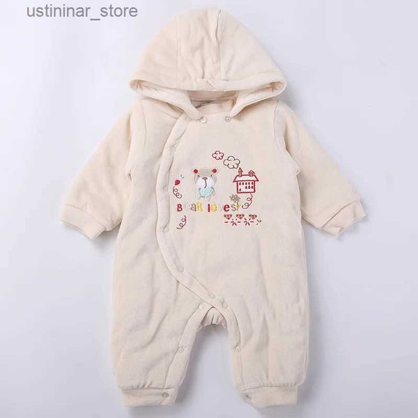 Rompers Baby Rompers Long Footies tute per bambini Maniche lunghe inverno densi neonati caldi da bambino vestiti da ragazzo con cappuccio L47