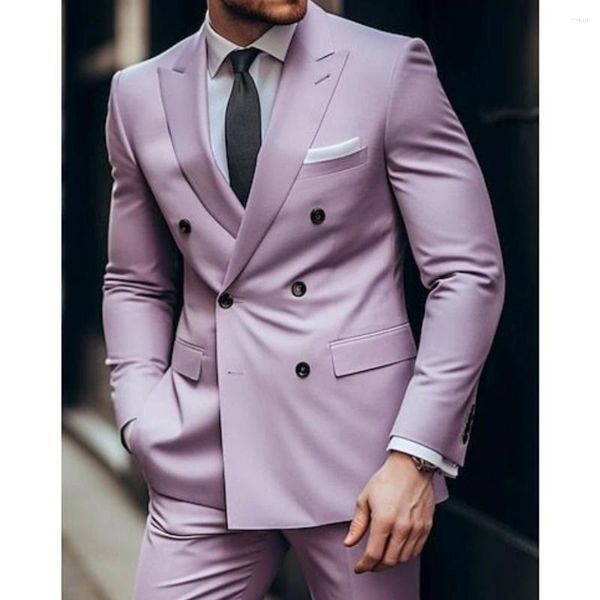 Abiti da uomo Lilac matrimonio solido colore 2 pezzi più dimensioni quotidianamente adatto a doppio petto 6 pulsanti Business formale uomini