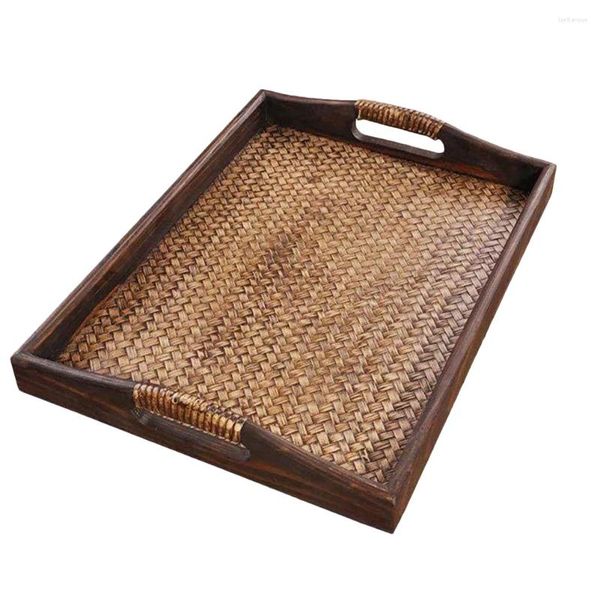 Tee Tabletttablett Rattan Korb serviert Kaffee gewebt Flacher Salon Vintage Einfacher Behälter Aufbewahrung Tasse Eitelkeit Dekor Dekorative Weben