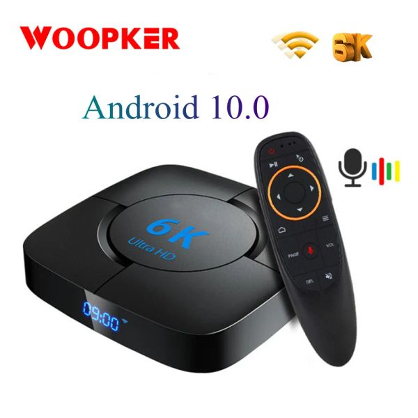 Box Woopker Smart TV Box Android 10.0 6K Assistente vocale 3D HD Media Player BT WiFi 2.4G 5.8G 4GB RAM 32G 64G TVBox SET TOP Box 16GB