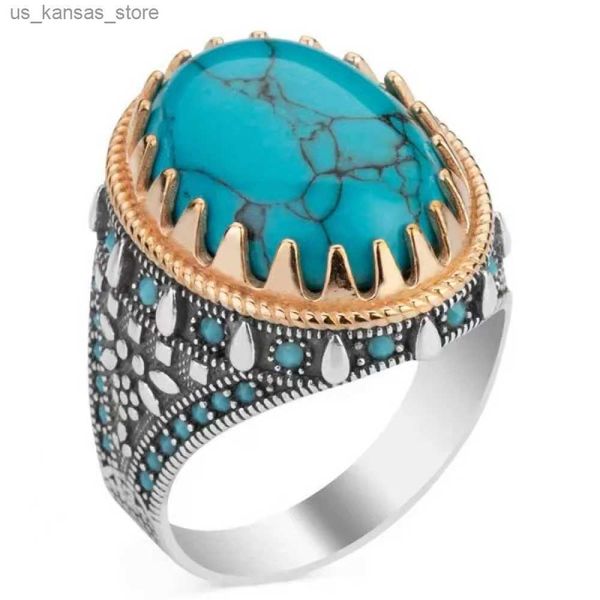 Cluster Ringe Türkei handgefertigt Big turquoise Steinringe für Männer Frauen Retro Grüne Zirkon Punk Religion Ringe Islam Muslim Schmuck Großhandel 240408