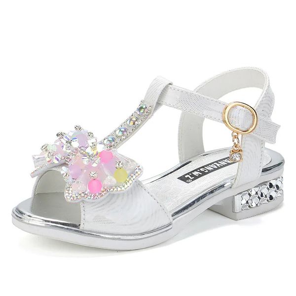 Sapatos de meninas sandálias de salto plano garotas garotas primavera verão crianças sapatos de princesa vestido de moda projecida teenage garotas sandálias 240319