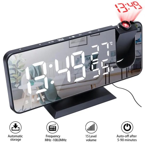 LED radio Digital Digital Clock Proiezione Radio Multifunzione Oriente Display Radio con orologio da specchio per temperatura e umidità