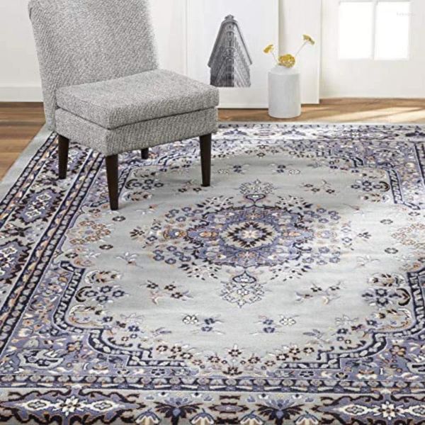 Carpets premium sakarya tapete de área de medalhão tradicional cinza/azul 7'8 