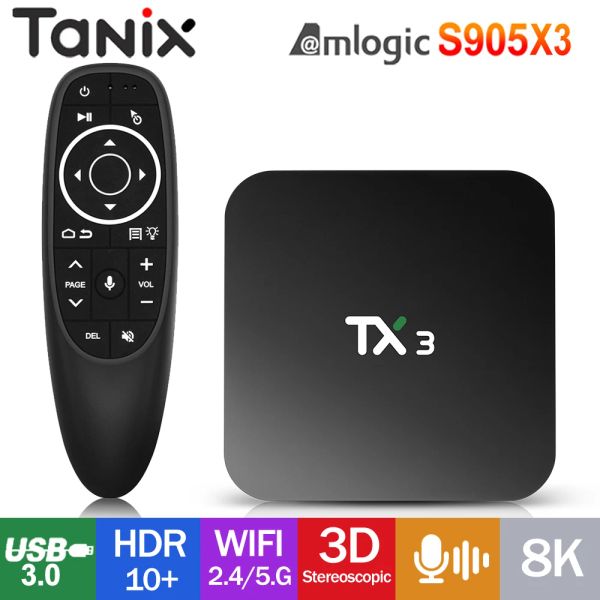 Kutu% 100 Orjinal Tanix Tx3 Android 9.0 Akıllı TV Kutusu Amlogic S905X3 8K HDR Set Üst Kutu 2.4G/5GHz Çift WiFi BT H.265 HEVC Medya Oynatısı