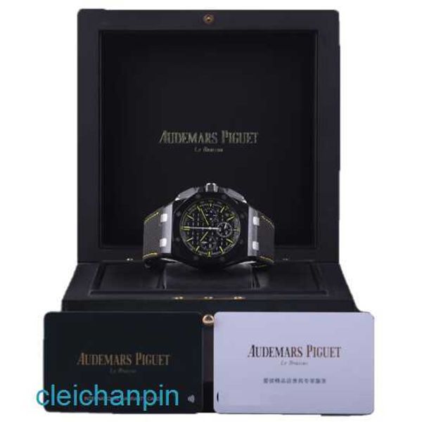 Pulseiro de pulso AP Highnd relógio Royal Oak Offshore Série 26420CE Placa preta Placa amarela Lidra de agulha Automática Mecânica automática Relógios Mechis