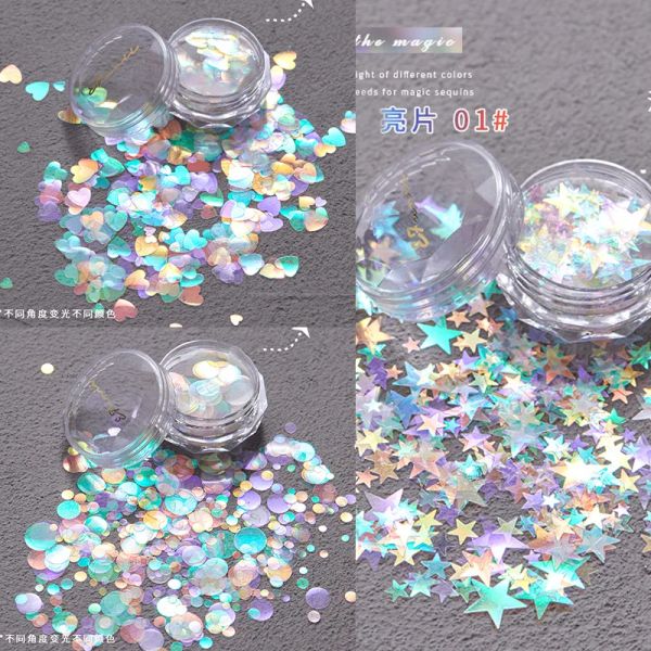 Glitter 10Box Mix Aurora Fantasy lantejão Ornamentos de unhas Fivepoint Star Heart Round Super Planking Decorations Acessórios Grulhantes