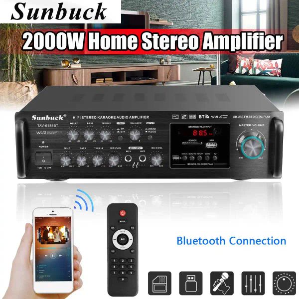 Verstärker 2000W 220V Digitale Verstärker Bluetooth Amplificador Audio -Prozessor Stereo Musik Audio Power HiFi Treble Bass Control Amplifier