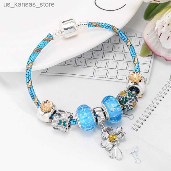 Bracelets de charme Blue Hot Blue Diy Snake Chain Bracelet Brand Luxury Style Jewelry Boutique Spring Boutique Glass Pingente Bracelets Pingente Moda Je Y2404160UQ43ivq