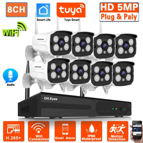 Sistema Tuya Smart 8CH 5MP Sistema Wireless Surveillance Sistema Sistema CCTV CCTV Sistema Sistema di sicurezza P2P Audio 5MP 4CH WiFi IP NVR KIT