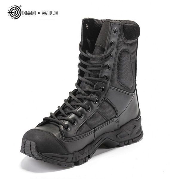 Botas do exército militar Men Black Leather Desert Combat Work Sapatos