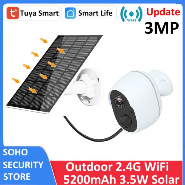 Câmeras Tuya Smart Life Bateria recarregável IP65 WIFI OUTERIDO WIFI 3MP Vigilância IP Câmera solar de proteção CCTV com sirene