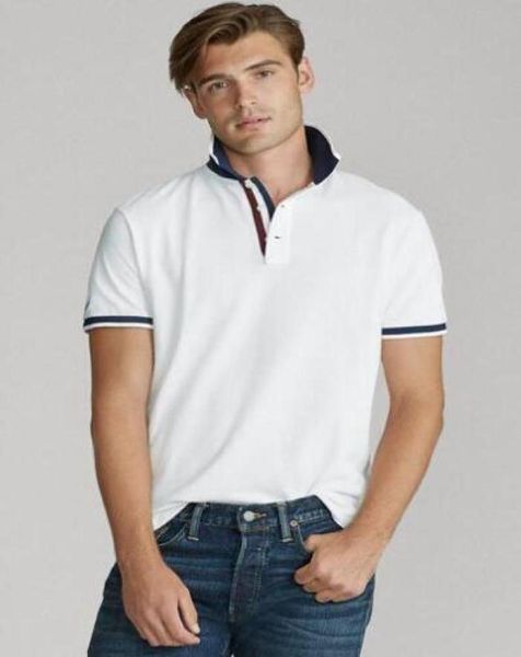 Mode Männer Solid Polo -Hemden kleiner Pferdsticke europäisches Design Polos gestreiftes Kragen Sport Tee T -Shirts Weiß schwarzer rot