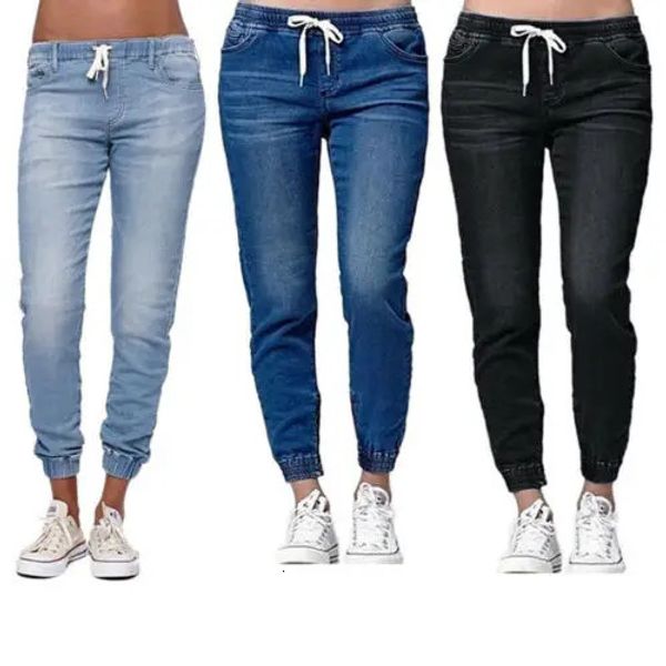 3 cor mulheres no meio da lanterna fina de lanterna pequena jeans de jeans da cintura elástica de cintura elástica casual jeans de tamanho 240320