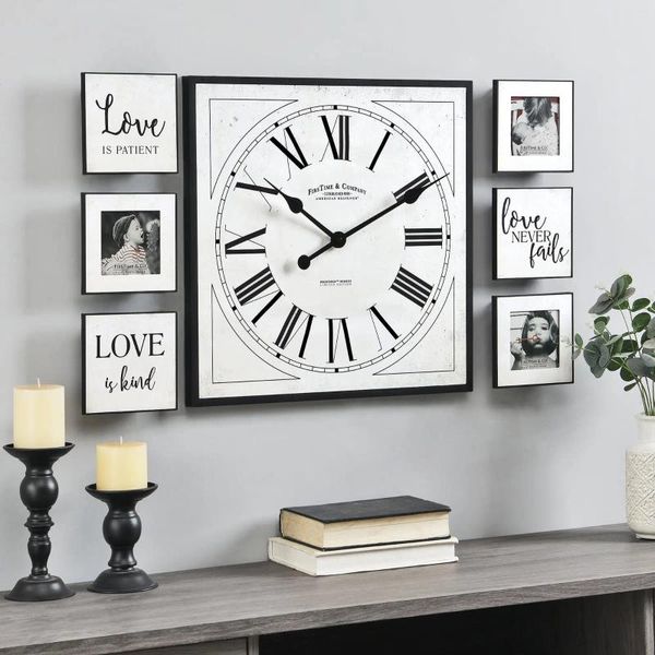 Relógios de parede 20 x 2 em White Love Frame Gallery Relógio de 7 peças Conjunto analógico Decorativo moderno para o quarto da casa da sala de estar