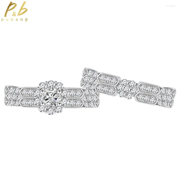 Кластерные кольца Pubang Fine Jewelry Solid 925 Sterling Silver создано Moissanite Diamond Band Set for Women Anniversary Gift