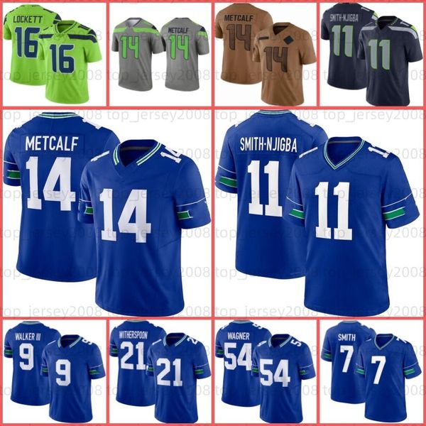 11 Jaxon Smith-Njigba DK Metcalf 7 Geno Smith Futbol Jersey Devon Witherspoon Tyler Lockett Tariq yün Kenneth Walker III Marshawn Lynch Bobby Wagner Jamal Adams