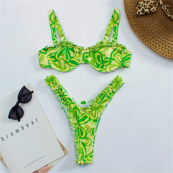 Swimwear's Swim costudini stampa floreale bikini perizoma bordo pieghevole arricciata push up costume da bagno sotto cablato y2k brasiliano spiaggia estiva da bagno