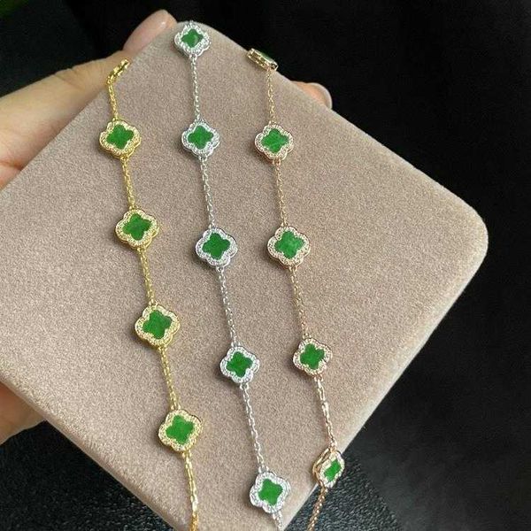 VAC Armband Natural Myanmar Jade ein Produkt 18k vier Blattgras würzig grün Volles Diamantarmband Volles grünes Glücksgrasarmband mit Zertifikat