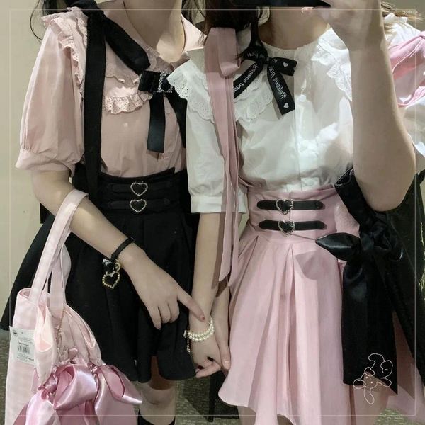 Sıradan elbiseler lolita tatlı kız kayış mini elbise Japonya tarzı tiki kawaii sevimli pileli askı kadınlar için y2k a-line jsk vestidos