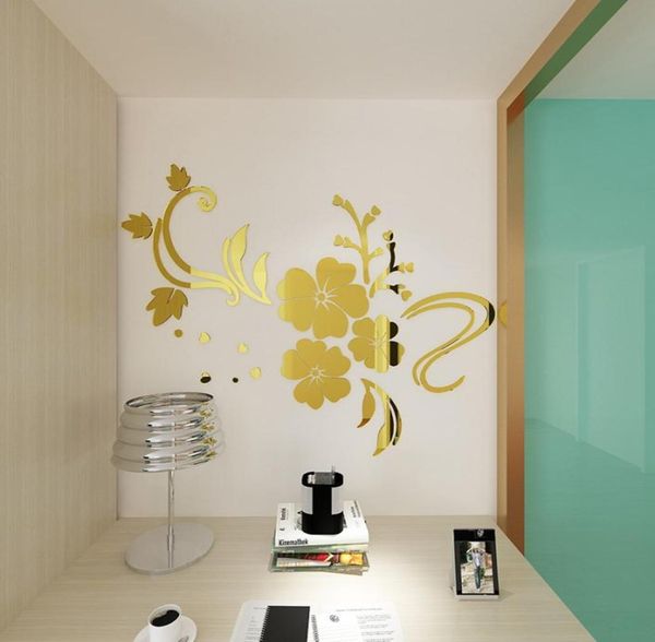 DIY Kendi Yapışkan Çiçek Deseni 3D Akrilik Ayna Tarzı Duvar Etiketleri Çıkarılabilir Çıkartma Sanat Duvar Sticker Yatak Odası Ev Dekor7146962