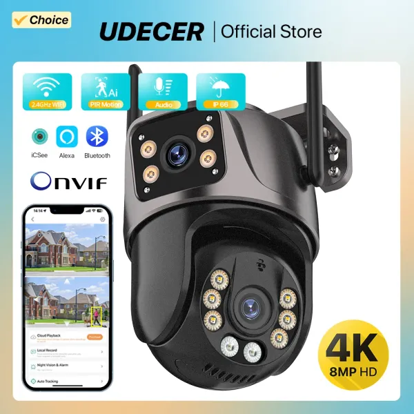 Câmeras 8MP 4K HD WiFi IP Câmera Dual Lente Dual Lens Outdoor PTZ Câmera de Segurança sem fio PTZ CCTV Video Video Videoveillance Support Human Support