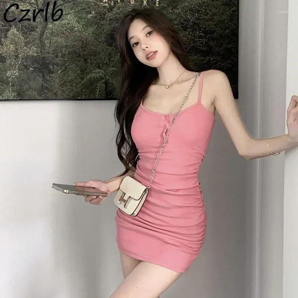 Vestidos casuais mulheres doces simples sexy dobras de verão girl gentil gripe grachful bainha de jogo coreano empire insp