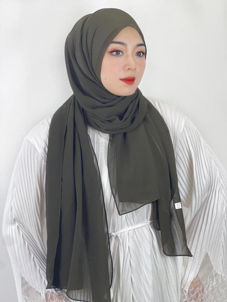 Roupas étnicas muçulmanas longas lenços de cabeceira malaia de gaze de cor sólida pérola chiffon lenço de hijab feminino do Oriente Médio