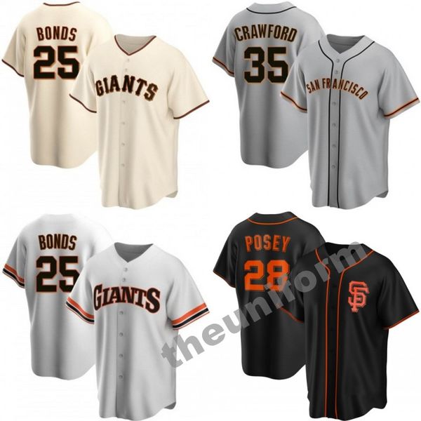 Herrengröße S-3xl San Francisco 25 Barry Bonds 28 Buster Posey 35 Brandon Crawford Baseball-Trikot-Giganten genäht