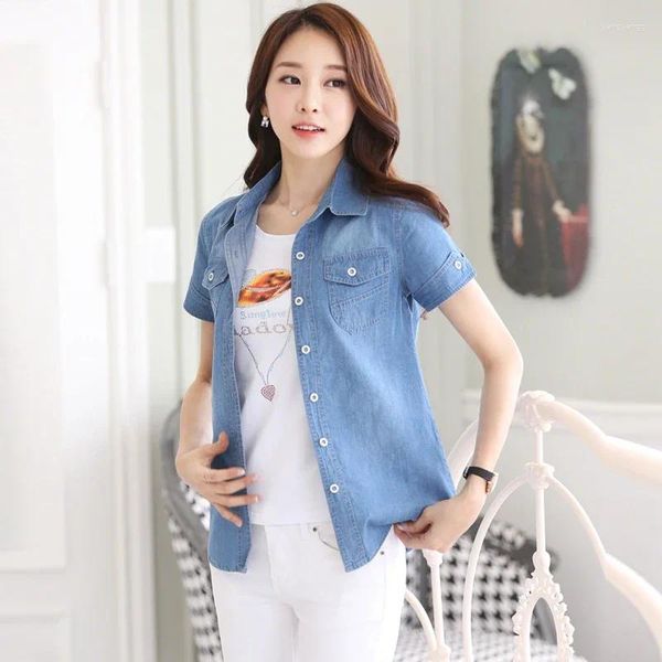 Frauenblusen Bluse Frauen Hemd Jeans Kurzarm Frühling Sommerkleidung koreanischer Stil Mantel Blusas Mujer de Moda